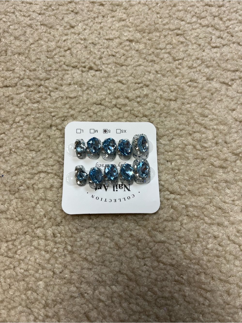 New Blue Crystal Embellished Press-On Nails